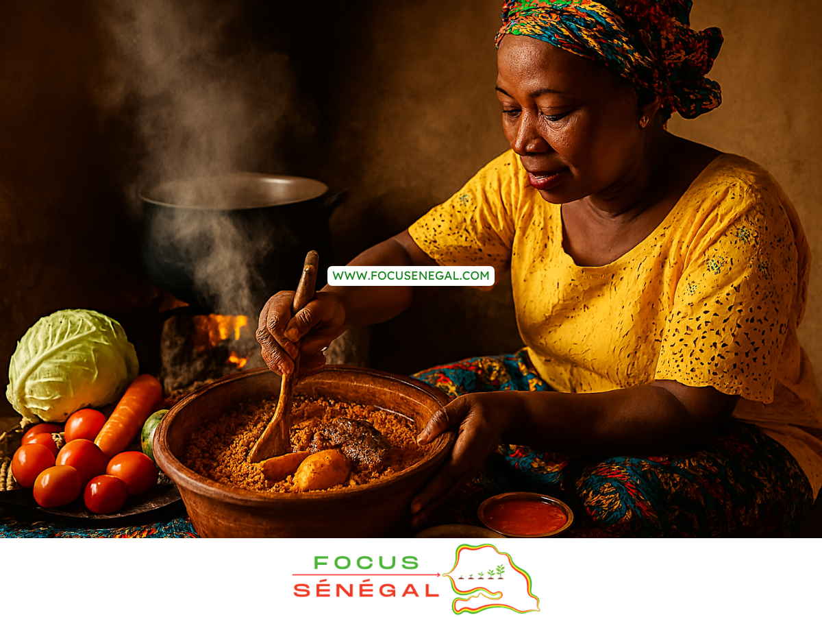 Une grand mère sénégalaise fait de la cuisine sénégalaise pour sa famille
